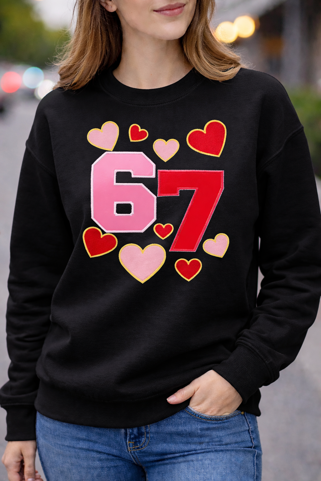 Valentine’s Appliqué & Embroidered 67 Sweatshirt