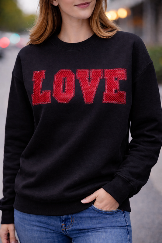 LOVE Appliqué & Embroidered Crewneck Sweatshirt