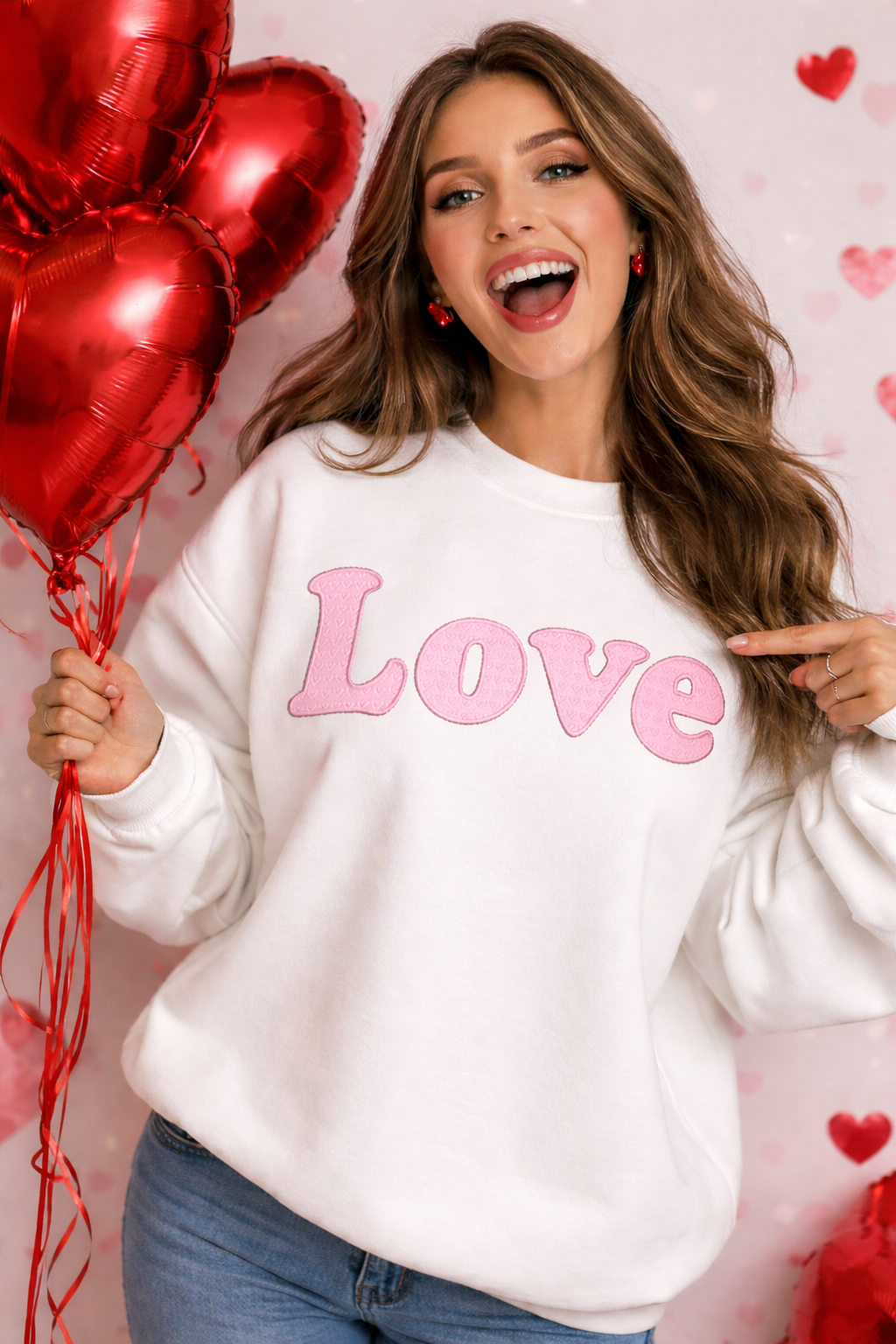 LOVE Embroidered Crewneck with Heart Stitching