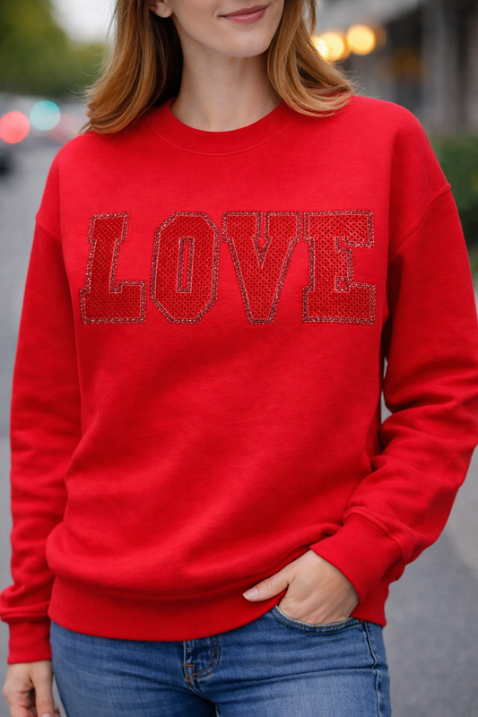 LOVE Appliqué & Embroidered Crewneck Sweatshirt