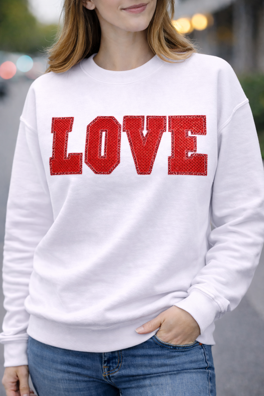 LOVE Appliqué & Embroidered Crewneck Sweatshirt